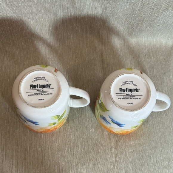 PIER 1 IMPORTS Set of 2 Mugs Floral Tiny Chips on One Mug 12 oz - Picture 7 of 8